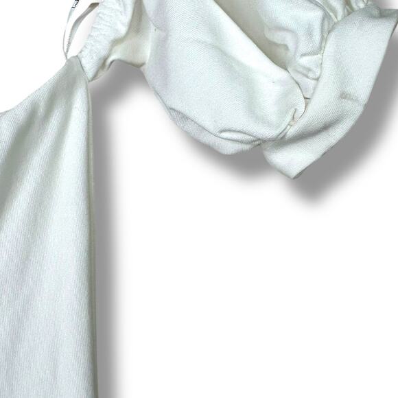 Lulus NWOT Impress Release White Off-The-Shoulder Puff Sleeve Ponte Jumpsuit XS - Picture 10 of 10